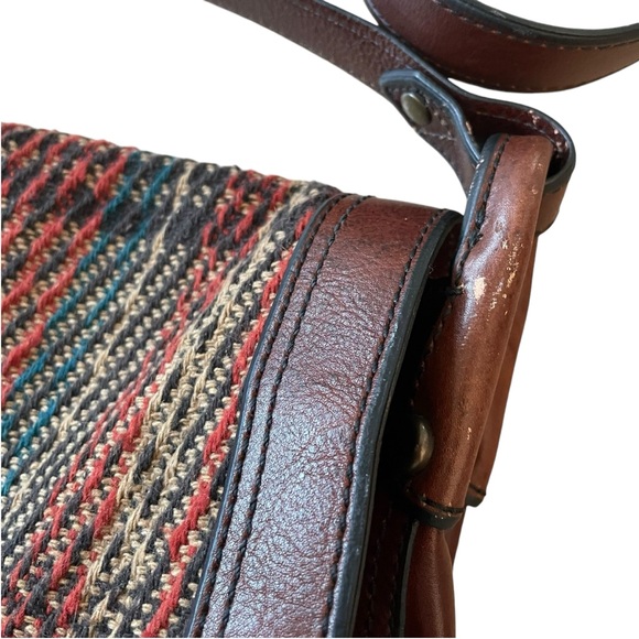 Fossil Tweed Leather Crossbody Purse Bag Saddlebag Wool - Picture 3 of 9